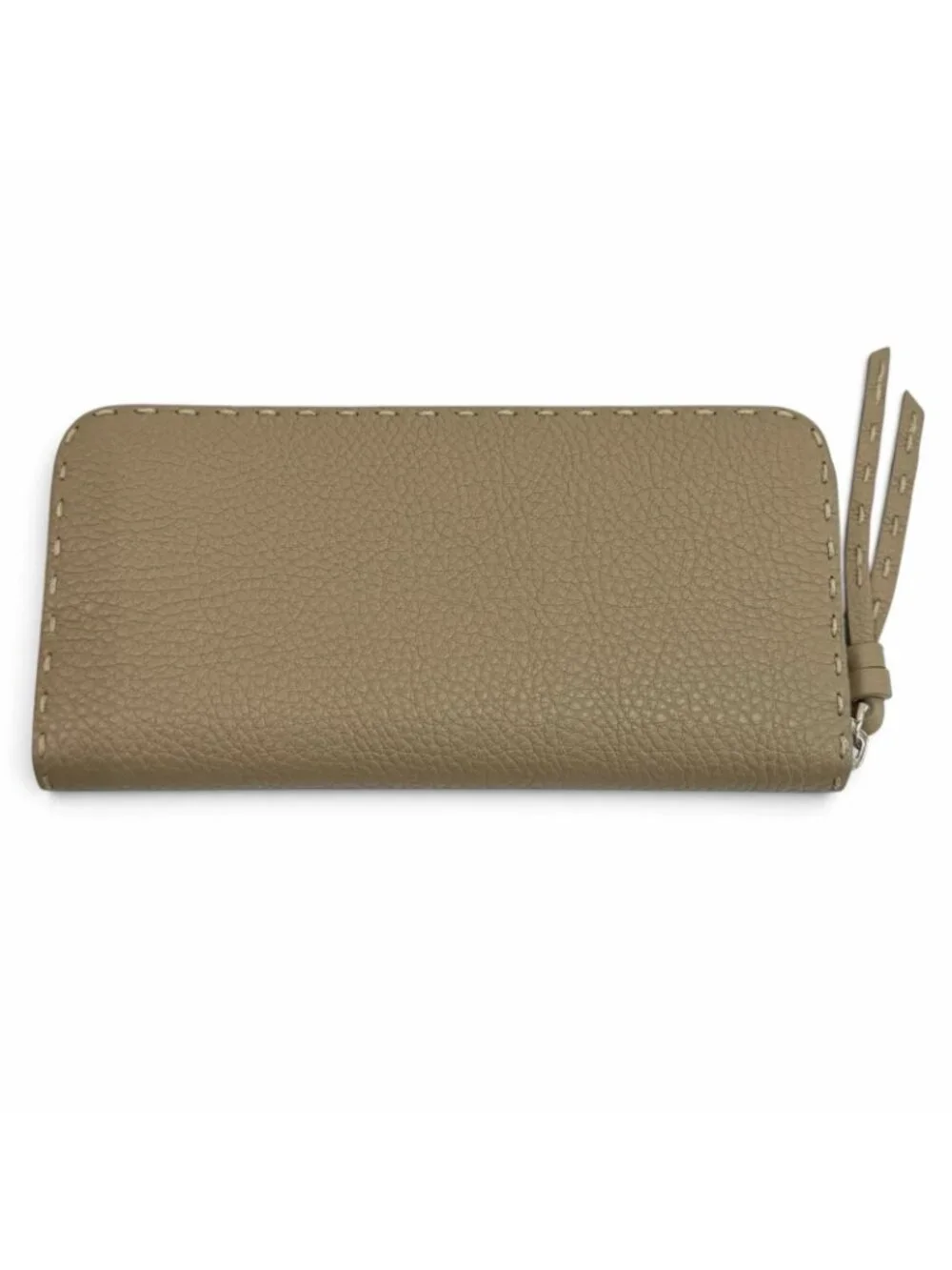 Fendi Dove Gray Logo Selleria Peekaboo Zip Around Leather Wallet